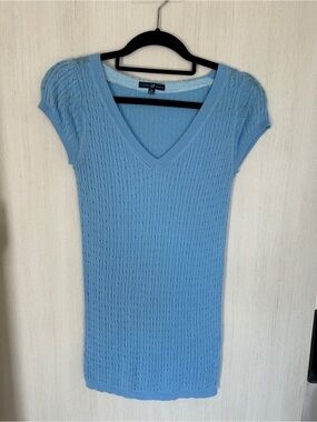 GAP Vintage Blue 100% Cotton Cable Knit Cap Sleeve V-Neck Sweater Size M